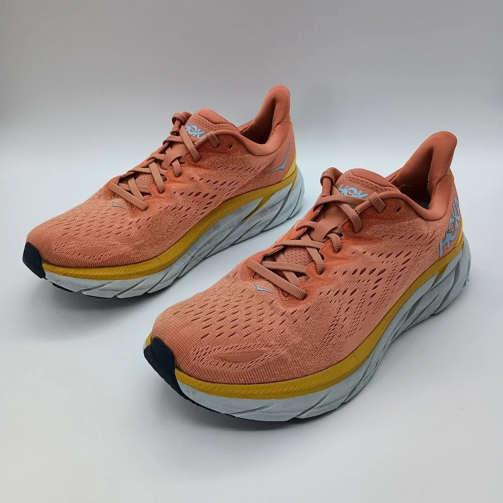 Hoka Clifton 8‎ Wide Womens 10D Running Shoes Orange 1121375 SBSCR